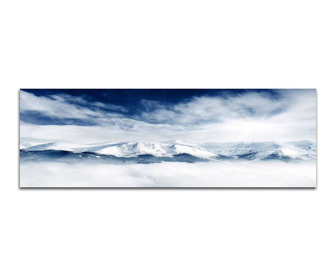 Paul Sinus Art Panoramabild auf Leinwand und Keilrahmen 150x50cm Berge Gebirge Schnee Winter Wolkenh