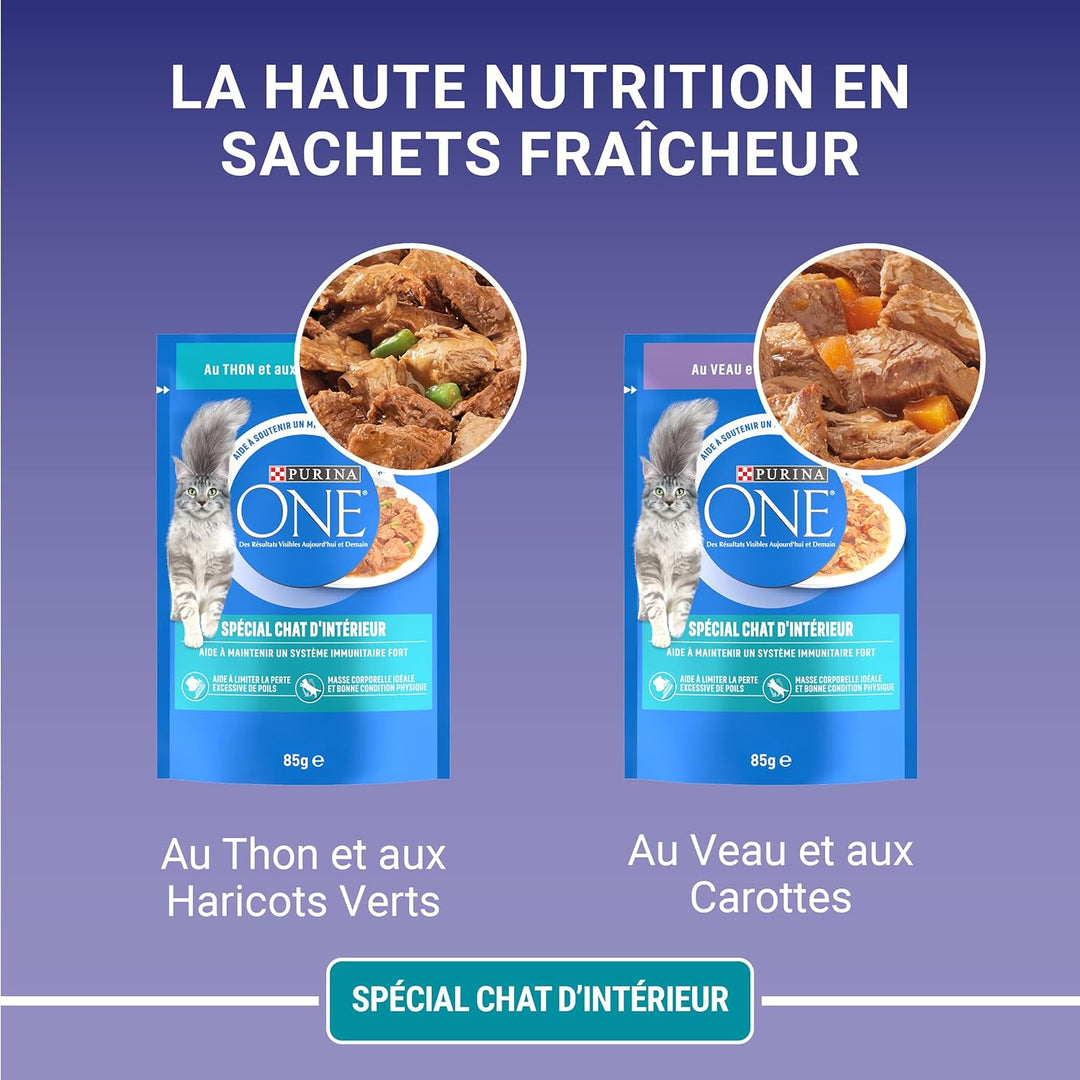 Purina One Schliff in Sauce, Mahlzeit für ausgewachsene Katzen, Kalb + Thunfisch, 12 (4 x 85 g)