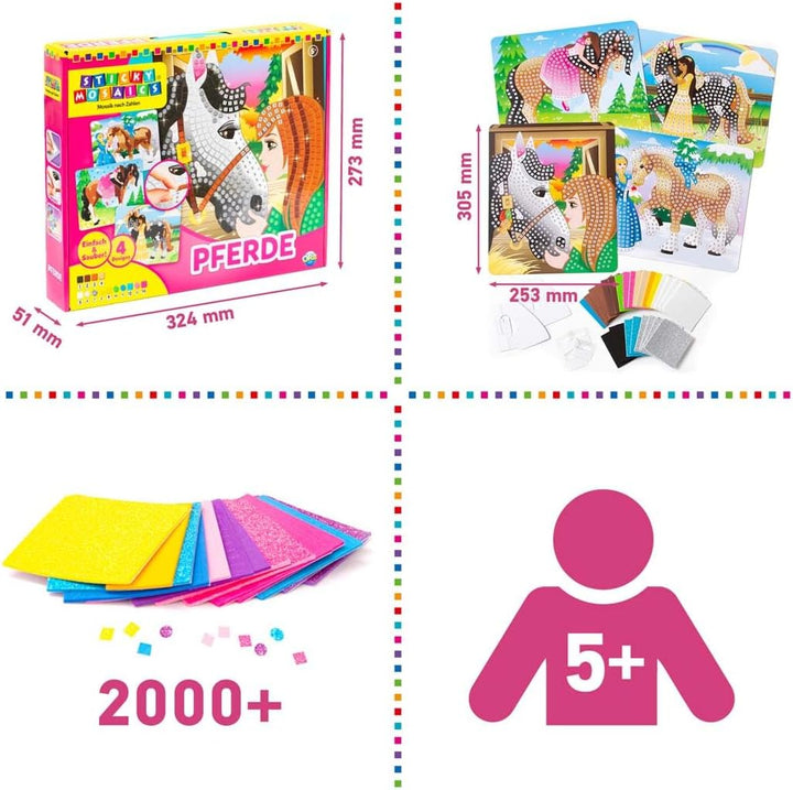 Sticky Mosaics ORB Pferde, 4 Designs, kreative Geschenke Bastelset Kinder Geschenke für Mädchen und