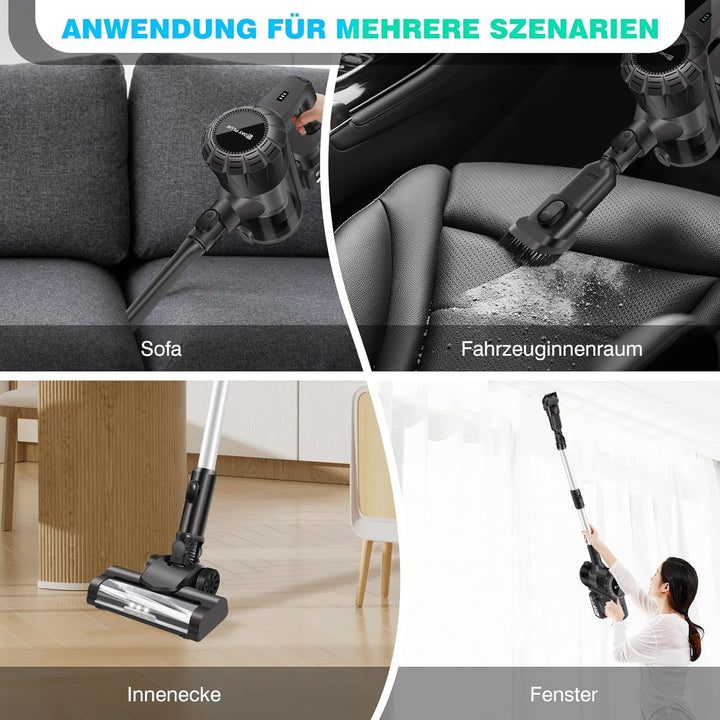 Akku Staubsauger，35000Pa/450W Staubsauger Kabellos，Kabellos Freistehend mit 2*3000mAh Herausnehmbare