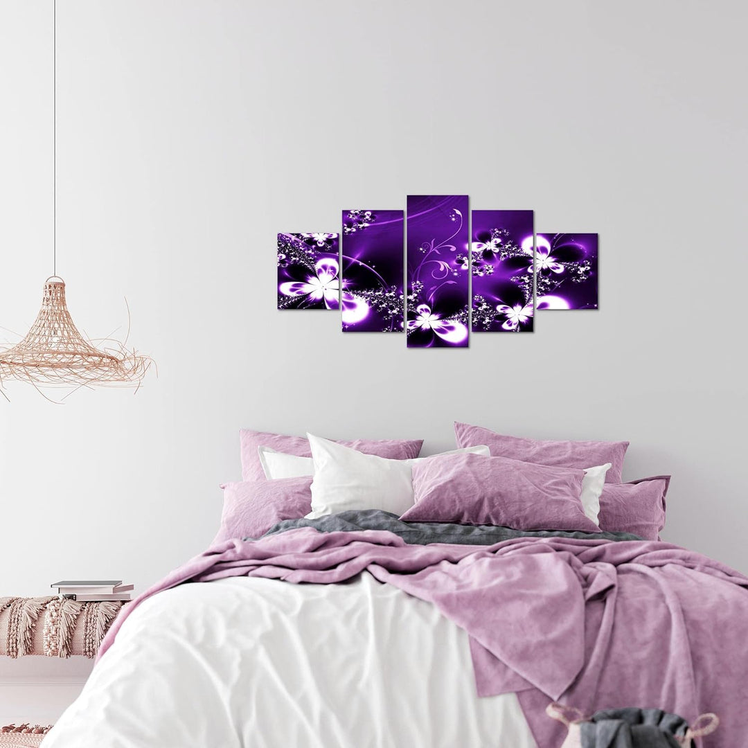 Runa Art Wandbilder Abstrakt Blumen 5 Teilig Bild auf Vlies Leinwand Deko Wohnzimmer Violett Lila 10
