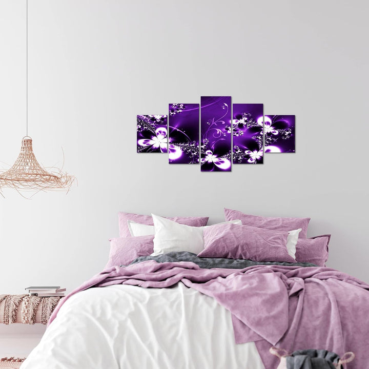 Runa Art Wandbilder Abstrakt Blumen 5 Teilig Bild auf Vlies Leinwand Deko Wohnzimmer Violett Lila 10