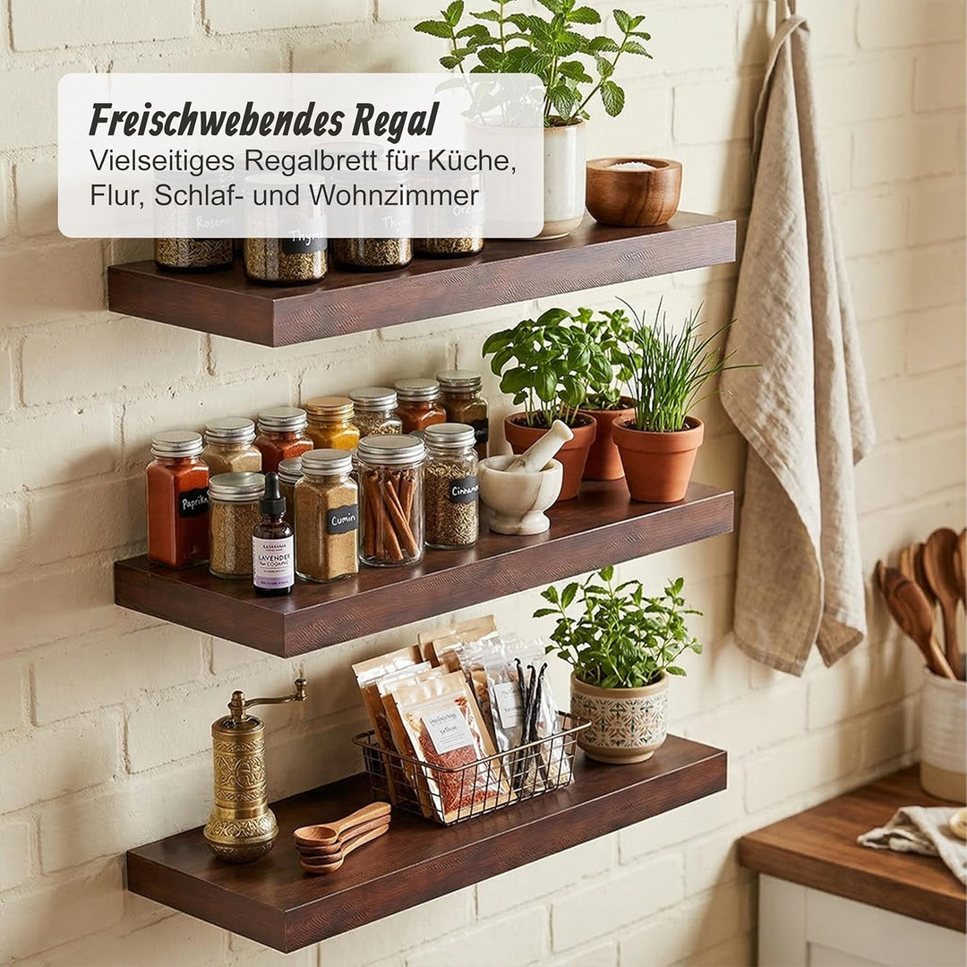 Relaxdays Wandregal, 3er Set, HBT: 4 x 40 x 23 cm, Holzoptik, Metall, Wandbretter Wohnzimmer, Flur,