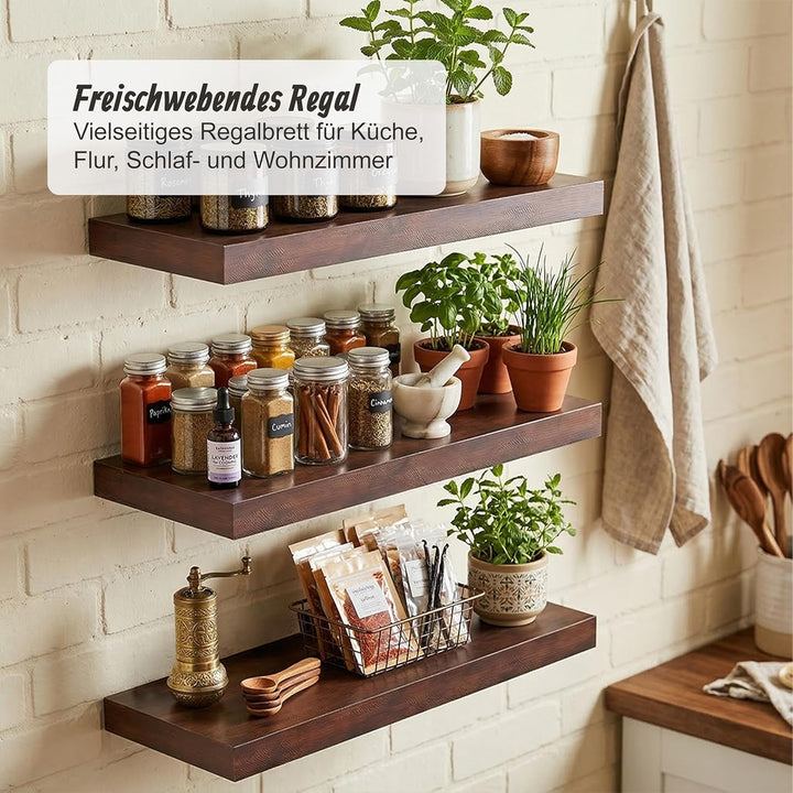 Relaxdays Wandregal, 3er Set, HBT: 4 x 40 x 23 cm, Holzoptik, Metall, Wandbretter Wohnzimmer, Flur,