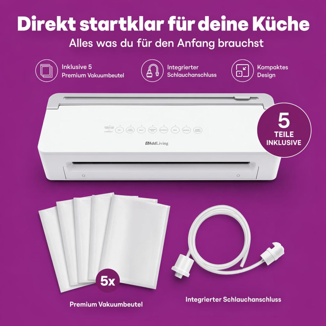 Vakuumierer | Vakuumiergerät für Lebensmittel | Inkl. 5 Vakuumbeutel (20 x 30 cm) | Vacuum Sealer Ma