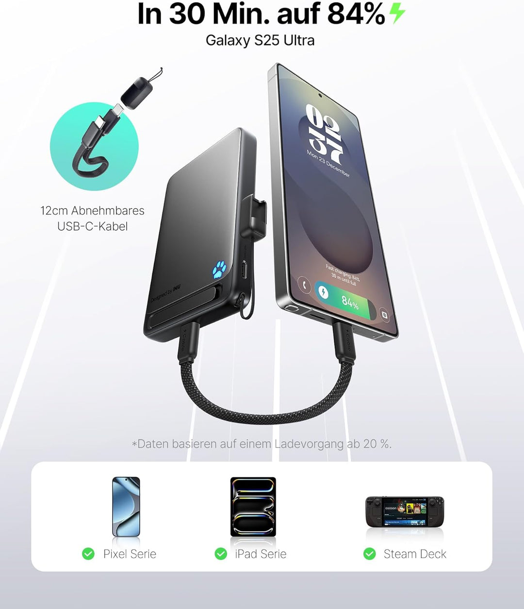 INIU für Magsafe Power Bank, Schlanksten 10000mAh Qi2-zertifiziert 15W Magnetische Powerbank, 45W Ul