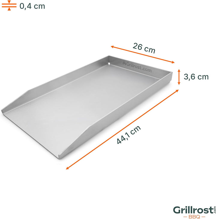 Grillrost.com Das Original Edelstahl Grillplatte | Plancha 44,3x26cm - passend für Weber Spirit | 4m