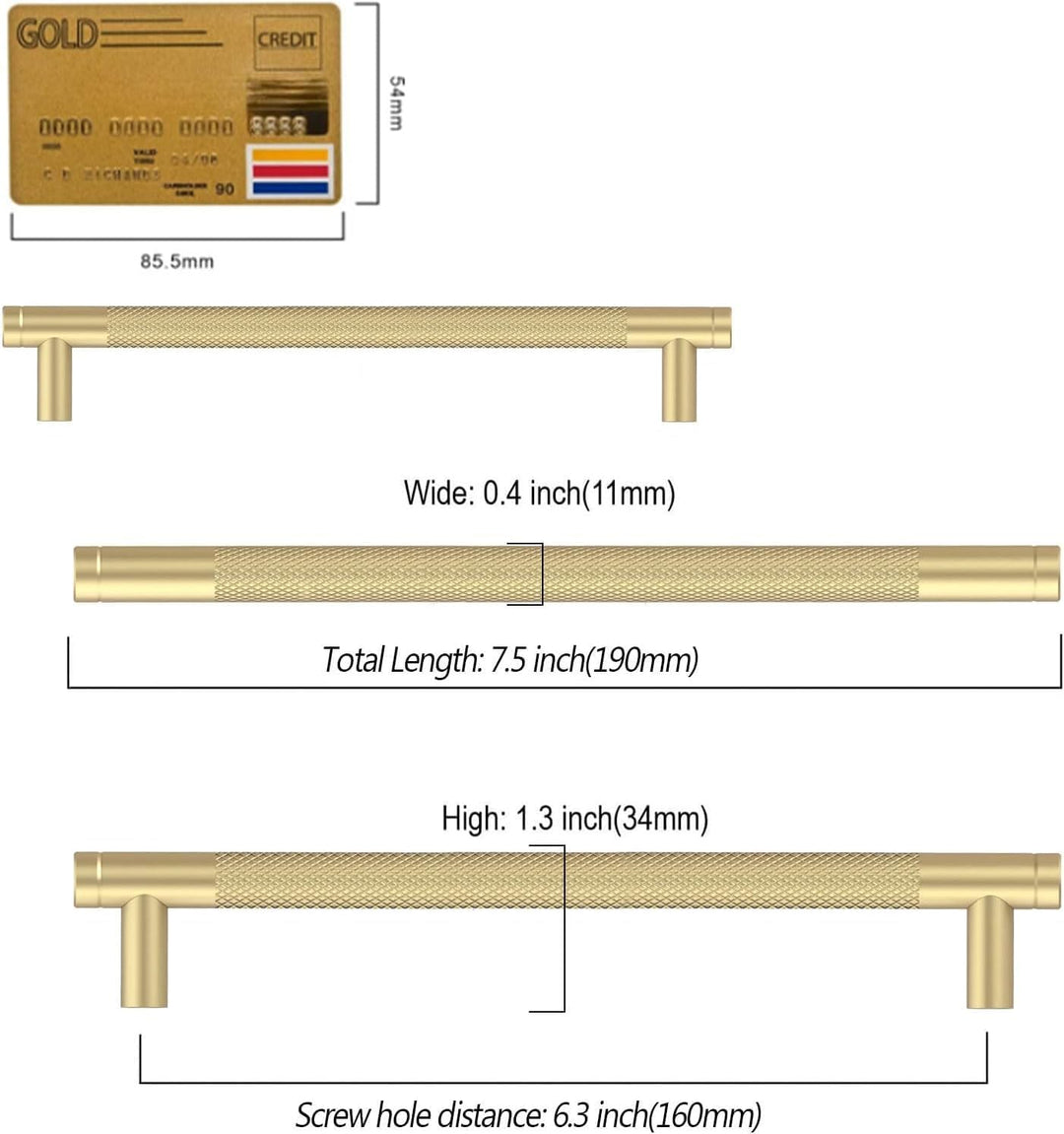 Amerdeco 10 Stück Gerändelte Schrankgriffe Gold Griffe Möbel Möbelgriffe 160mm Lochabstand Türgriffe