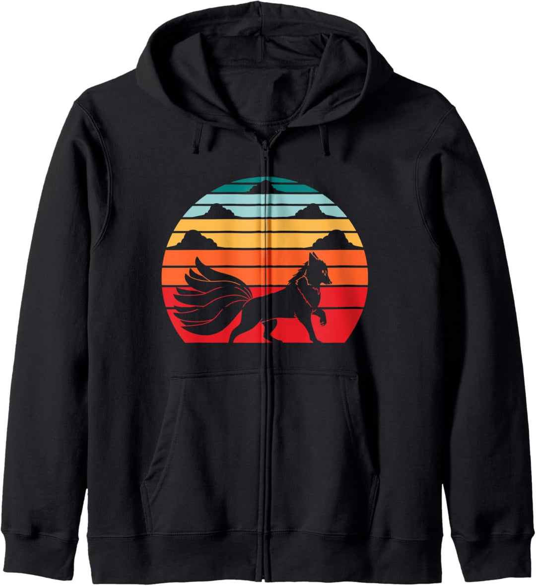 Retro Japanischer Fuchs Inari Neuschwanz Kitsune Anime Jungen Mädchen Kapuzenjacke