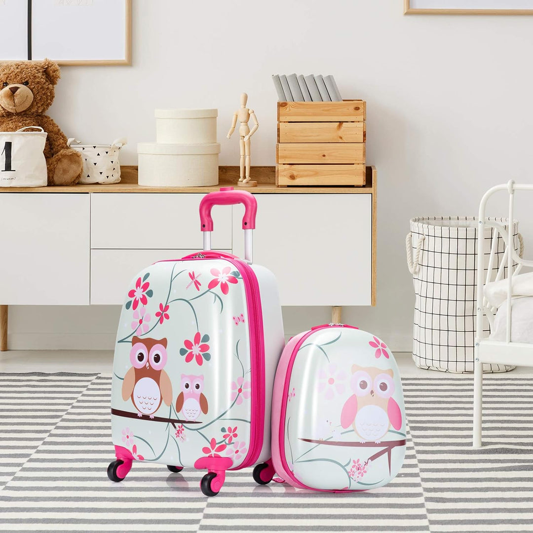 COSTWAY 2tlg Kinderkoffer + Rucksack, Kindertrolley aus Kunststoff, Kindergepäck, Kinder Kofferset H