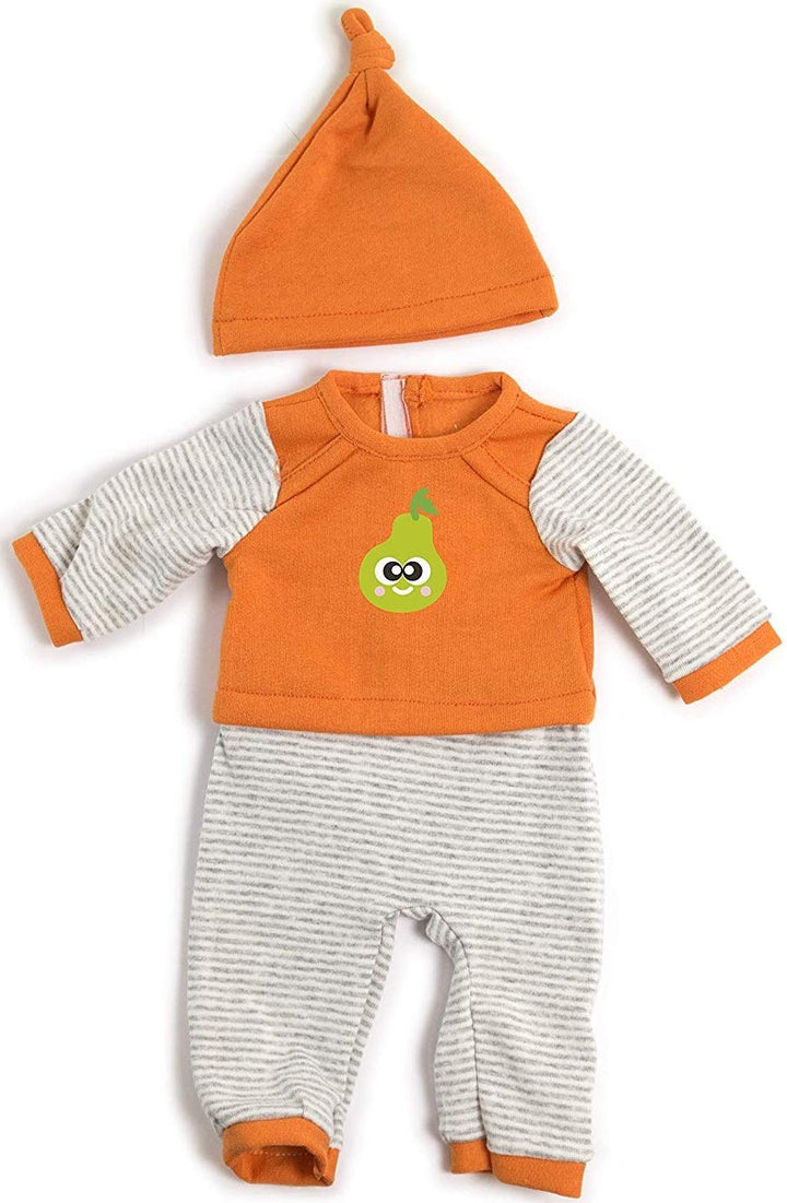 Miniland Puppenkleidung 40cm, orangenes Pyjama mit Schlafmütze, kaltes Wetter