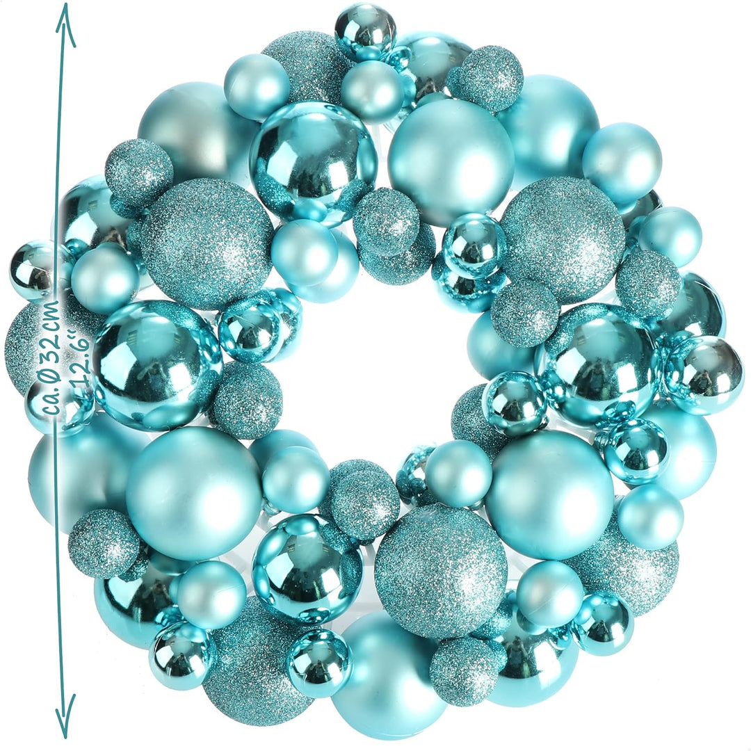 com-four® Türkranz Weihnachten - Adventskranz mit verschiedenen Christbaumkugeln in schönen Farben Ø