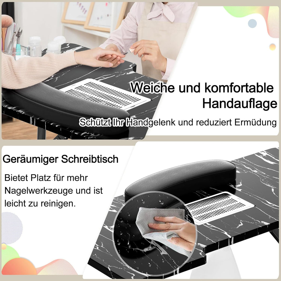 LARS360 Maniküretisch mit Absaugung, Faltbar Nageltisch Maniküre Tisch Tragbaresmanikürtisch Mobiles