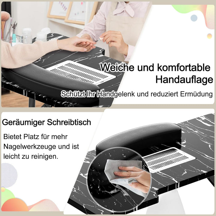 LARS360 Maniküretisch mit Absaugung, Faltbar Nageltisch Maniküre Tisch Tragbaresmanikürtisch Mobiles