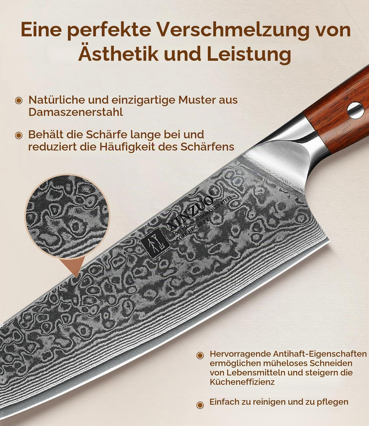 XINZUO 21cm Damaskus Chefmesser -Multifunktions 67 Schichten Damaststahl Kochmesser für Fleisch, Fis