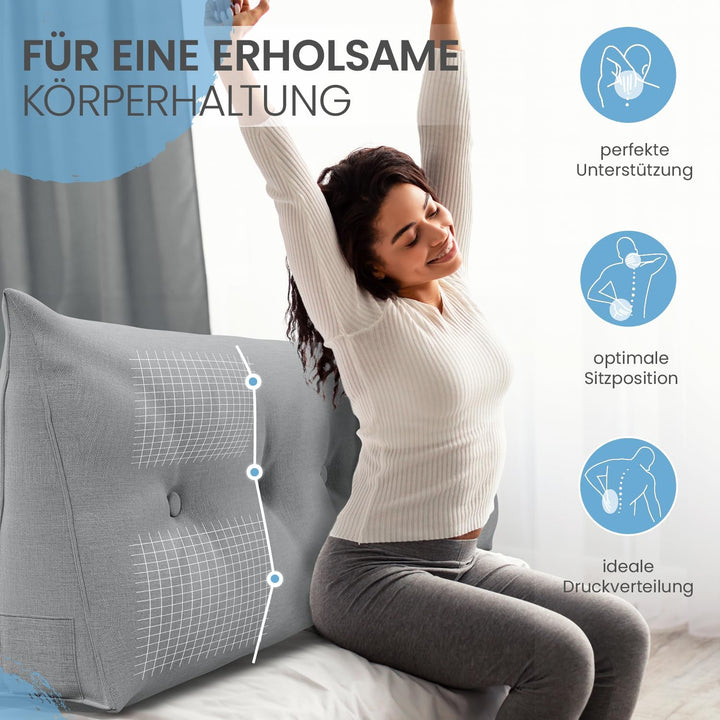 maxVitalis Rückenkissen, Keilkissen für Bett und Sofa geeignet, Lendenkissen, dreieckiges Lesekissen