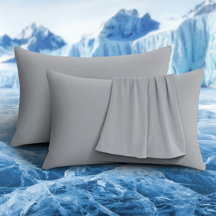 Luxear kühlender Kissenbezug 2er Set, Kopfkissenbezug elastisch mit Arc-Chill Kühlfasern atmungsakti