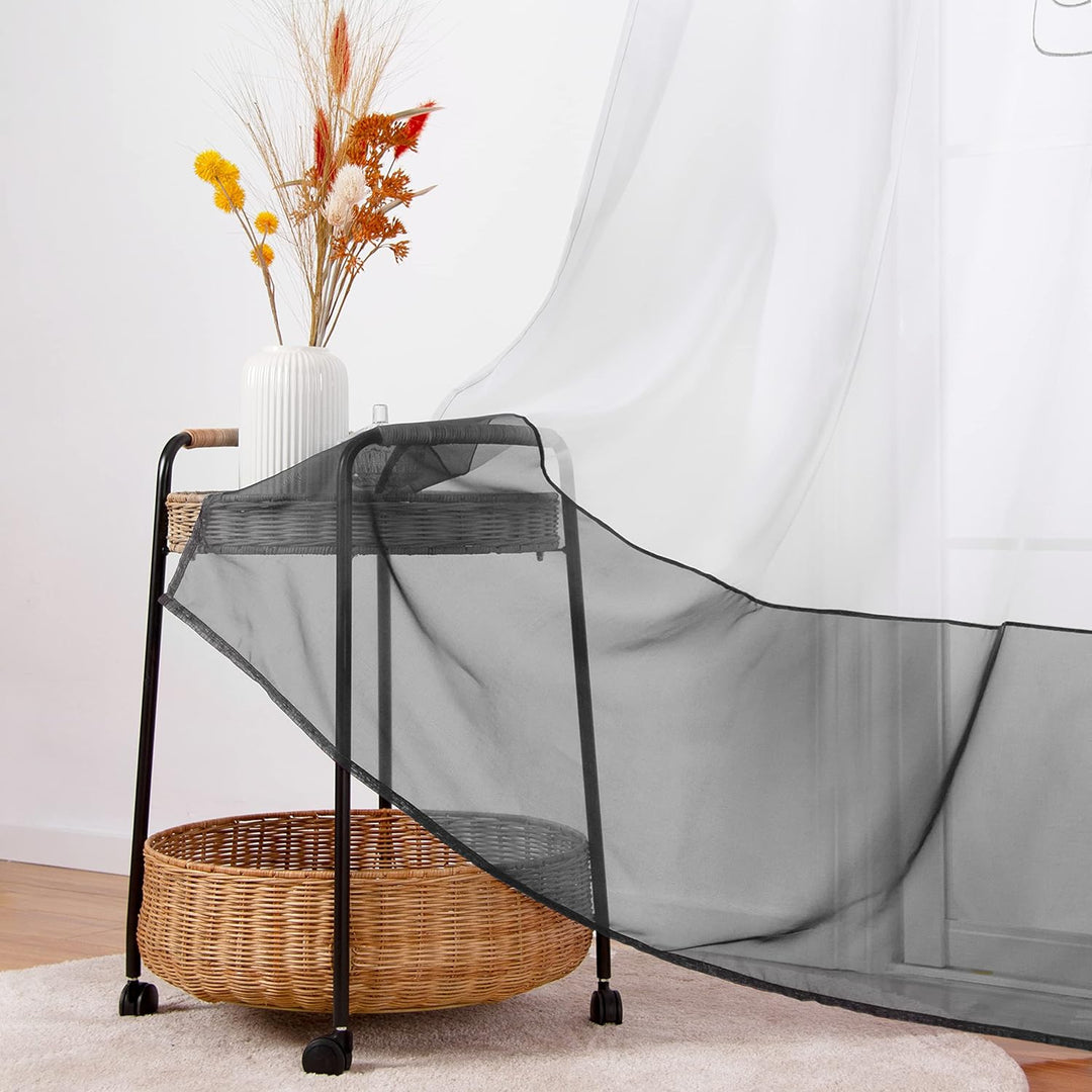 SIMPVALE 2 stücks Vorhänge Gardinen Stickerei mit Laschen für Zimmer Breite 140 cm, Grau, Höhe 145cm