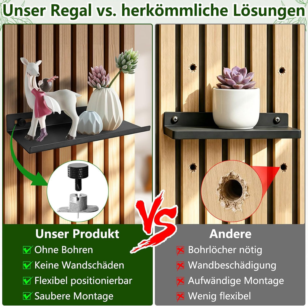 Regal für Akustikpaneele ohne Bohren Hochwertiger Kohlenstoffstahl 25x10cm | Metallschrauben 10 kg T
