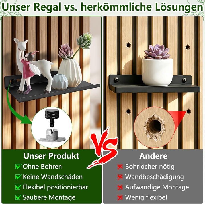 Regal für Akustikpaneele ohne Bohren Hochwertiger Kohlenstoffstahl 25x10cm | Metallschrauben 10 kg T