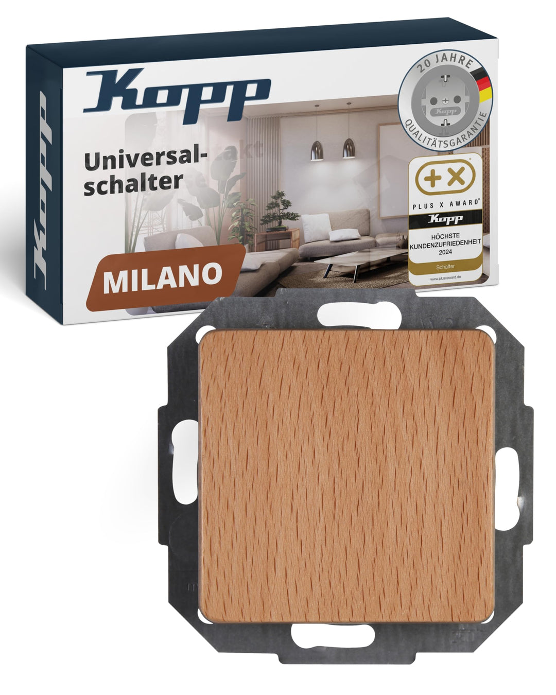 Kopp MILANO Universalschalter aus Buchen-Echtholz - Lichtschalter-Unterputz mit 10AX Schaltvermögen