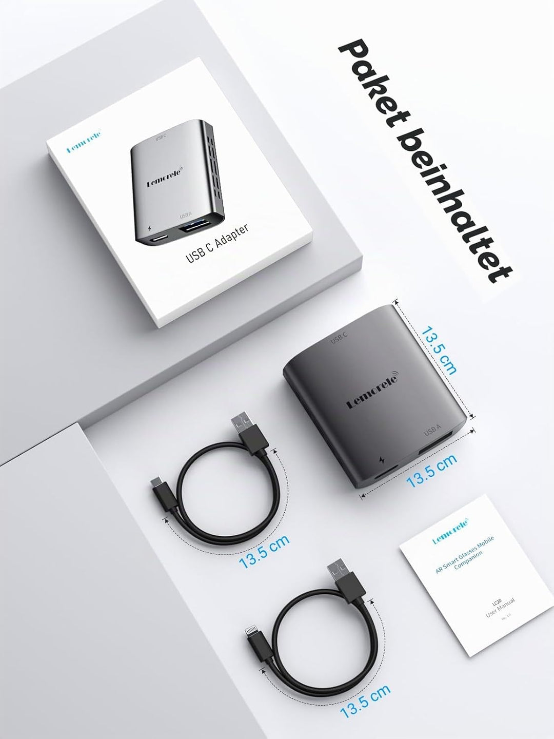 Lemorele Light ning zu USB-C Adapter, Light ning zu Typ-C Video für Nreal Air, Rokid Air, RayNeo AR,