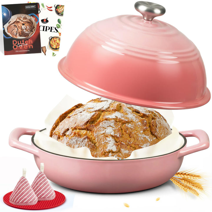 Overmont Gusseisen Topf Emaille Brotbacktopf - 5.7L Bräter Schmortopf mit Deckel und Kochbuch – für