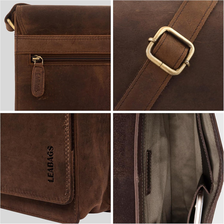 LEABAGS Unisex London Umhängetasche (1er Pack) L Nature Dunkelbraun, L Nature Dunkelbraun