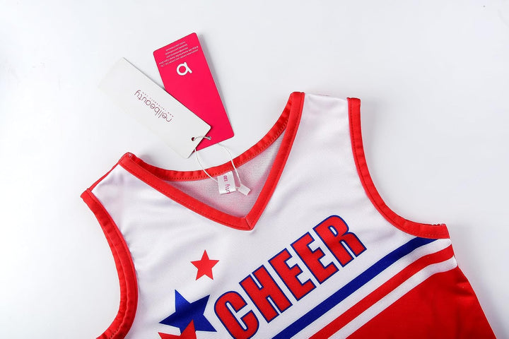 ReliBeauty Cheerleader Kostüm Kinder Kleid mit Pompoms und Kopfschmuck Rot (Neu) 104 (Etikett 100),