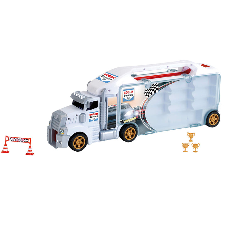 Klein Theo 2837 Bosch Car Service Sammelkoffer Truck mit integrierter Abfahrtsrampe | 26 Staufächer