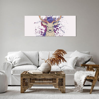 Panorama Bilder auf Leinwand 100x40cm Leinwandbild Hirsch Abstraktion Gross Wanddeko Bild Schlafzimm