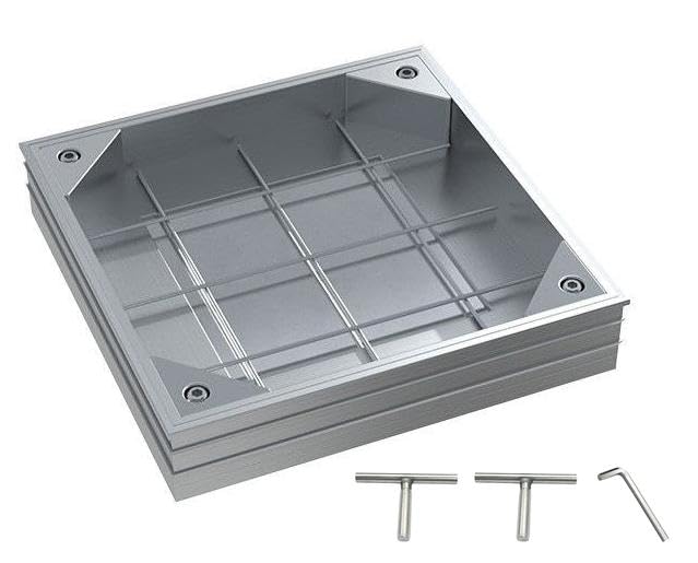 Schachtabdeckung Aluminium 300x300mm, Eingebettete Schachtdeckel mit Rahmen, Gullideckel Versenkte S