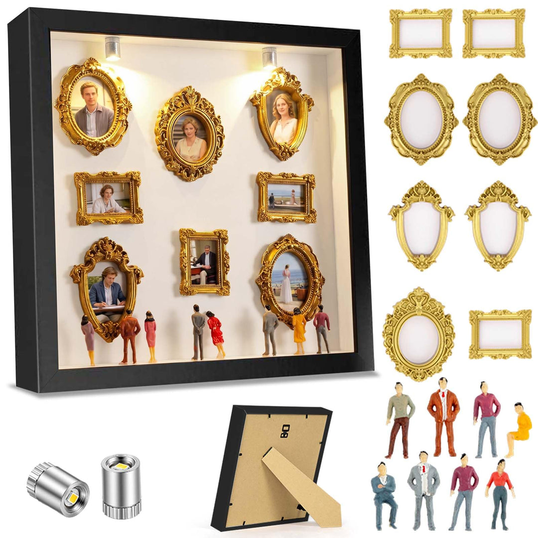 Aolso Mini Museum Silhouette Box, Foto Erinnerungsanzeige mit Mini Bilderrahmen Gold und Figuren, Kr