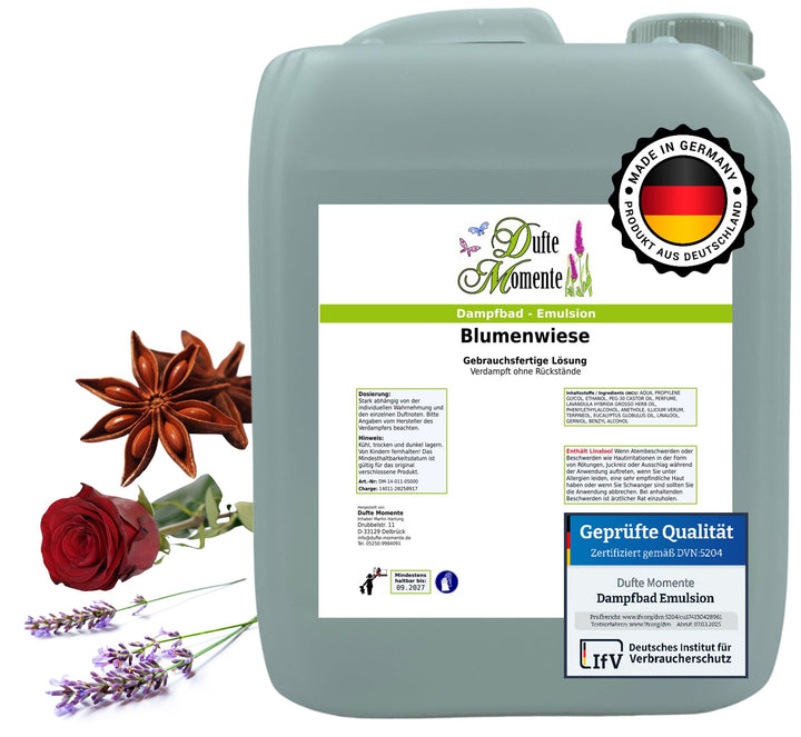 Dufte Momente Dampfbad-Emulsion 5 Liter Blumenwiese | Mit Anis, Lavendel & Rose | Gebrauchsfertig |