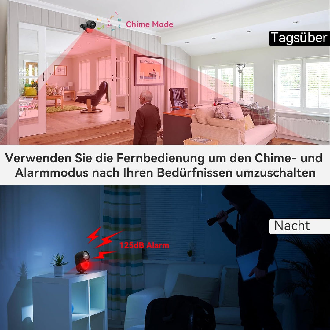 CPVAN PIR Bewegungsmelder Alarm, Bewegungssensor mit Fernbedienung, 125 dB, Anti-Diebstahl Alarmanla