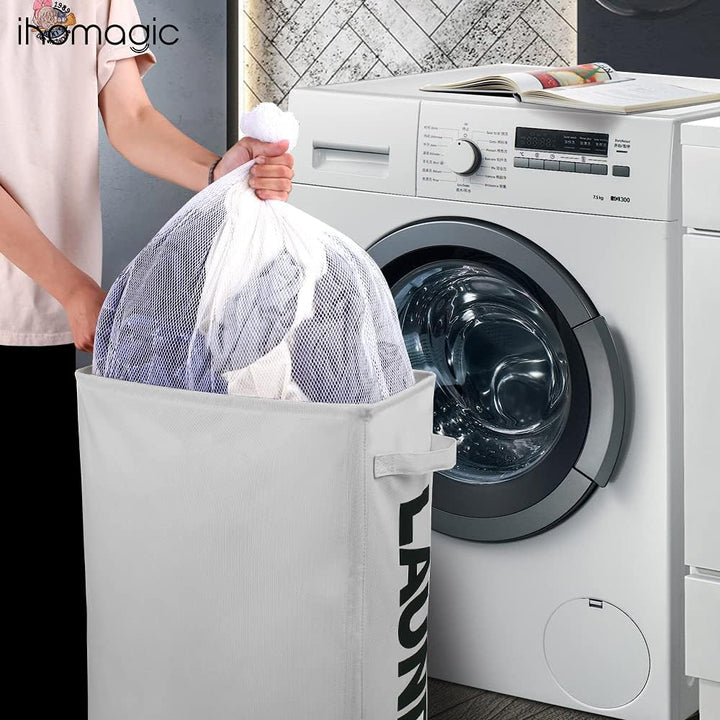 IHOMAGIC 62L Schmale Wäschesack mit Rollen - Hoher Wäschekorb mit Abnehmbaren Wäschesäcken, Grossen