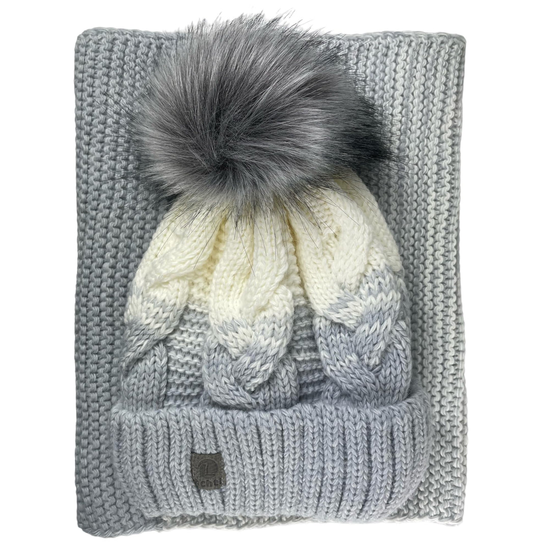 kennydoo Mütze &amp; Schal Set achti I 2 teilig I Damen Kombi - Beanie mit grossem Bommel und Loop I kus