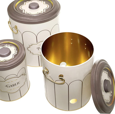 Lashuma Vorratsdosen Retro für Zwiebeln - Kartoffeln, Aufbewahrungsbox Knoblauch mit Deckel 22 cm Re