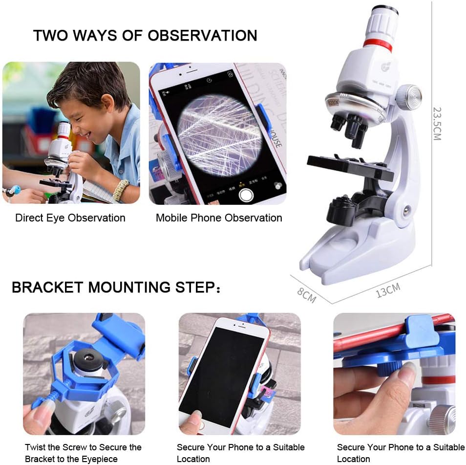 ALEENFOON Kinder Mikroskop,100x 400x 1200x Vergrösserung Wissenschaft Kinder Mikroskop Kit mit LED B