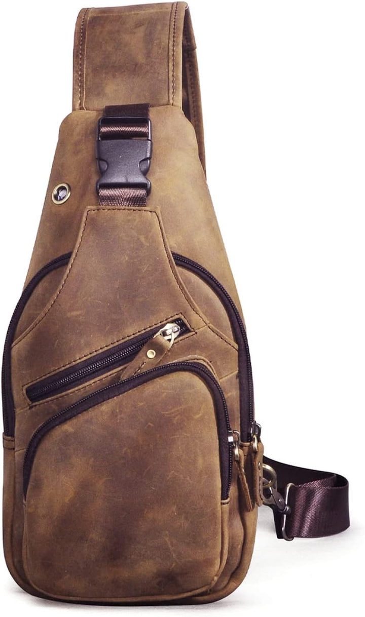 Le'aokuu Herren Echtes Leder Brusttasche Umhängetasche Sport Outdoor Messenger Bag Wanderrucksäcke（8