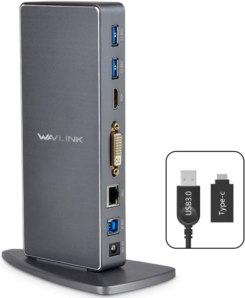 WAVLINK USB 3.0/USB C Universal DockingStation mit Zwei Videoausgängen (HDMI und HDMI, DVI oder VGA)