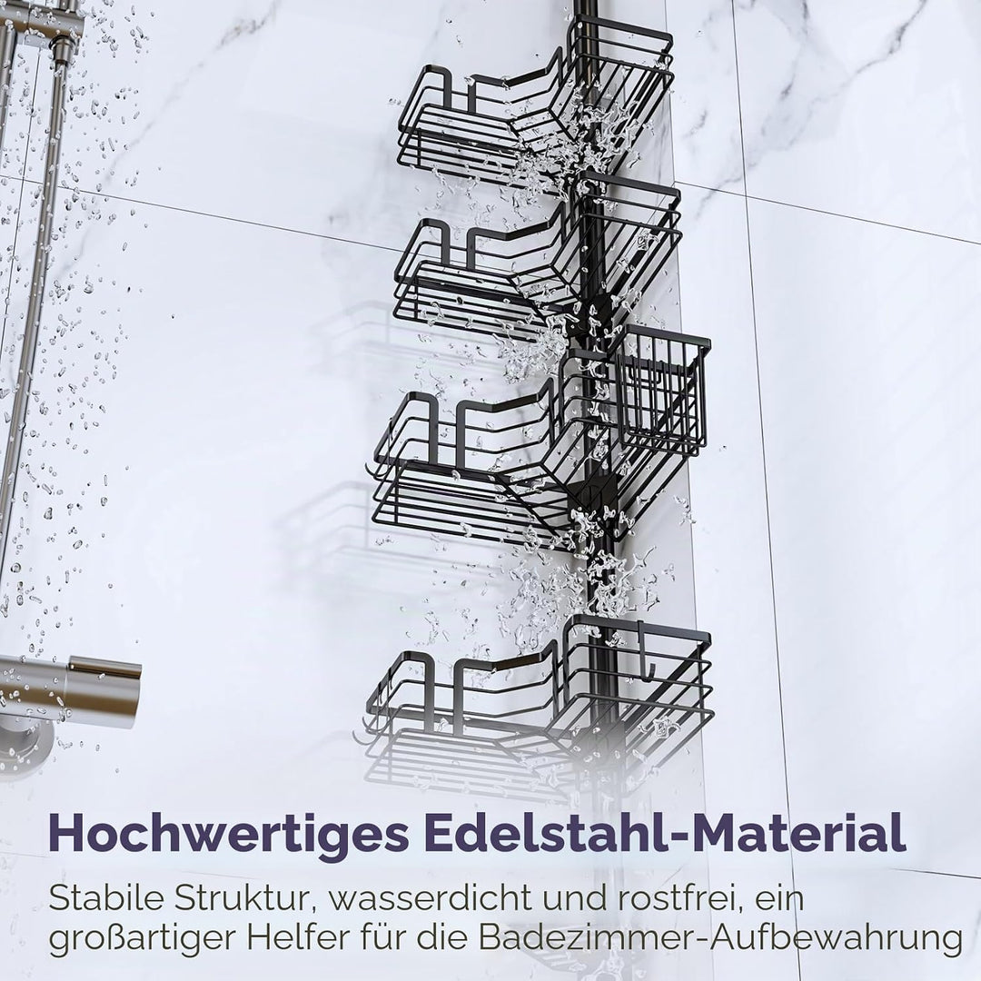 SWTYMIKI Duschregal Teleskop Dusche Teleskopstange - 4-Tier Teleskop Eckregal Dusche mit Seifenhalte