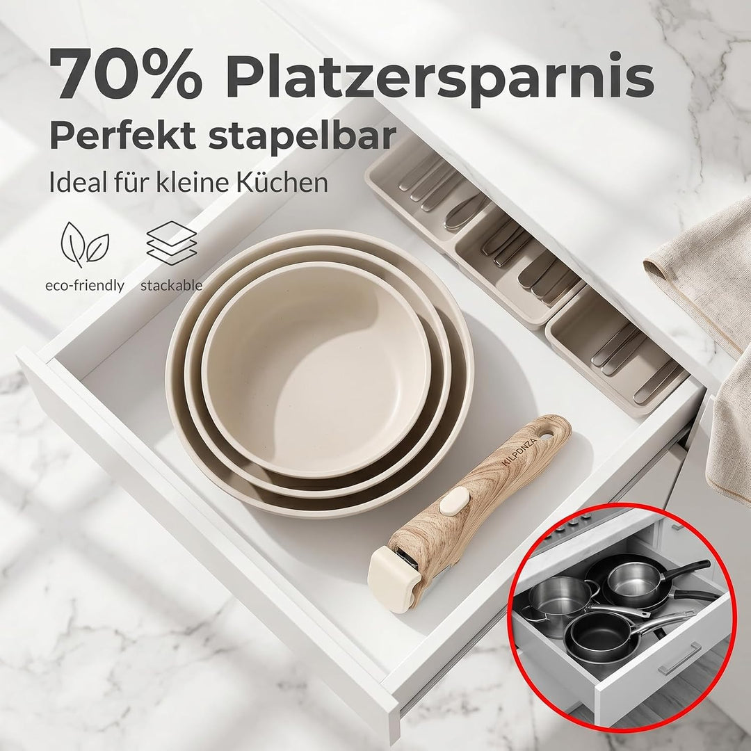 Abnehmbarer Griff für Topfset, Pfannengriff Holzmaserung, Pfannenset Abnehmbarer Grif - Universelle