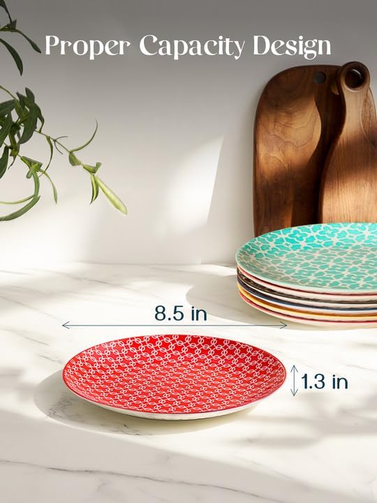 DOWAN Speiseteller 6er Set, Ø 21,5 cm Porzellan Dessertteller und Salatteller, Servierteller für Vor
