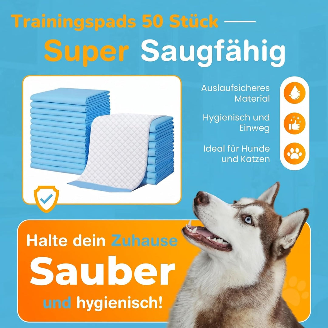 Welpenunterlagen 60x90 cm, Trainingspads für Hunde, 50 Stück, Auslaufsicher und Strapazierfähig mit