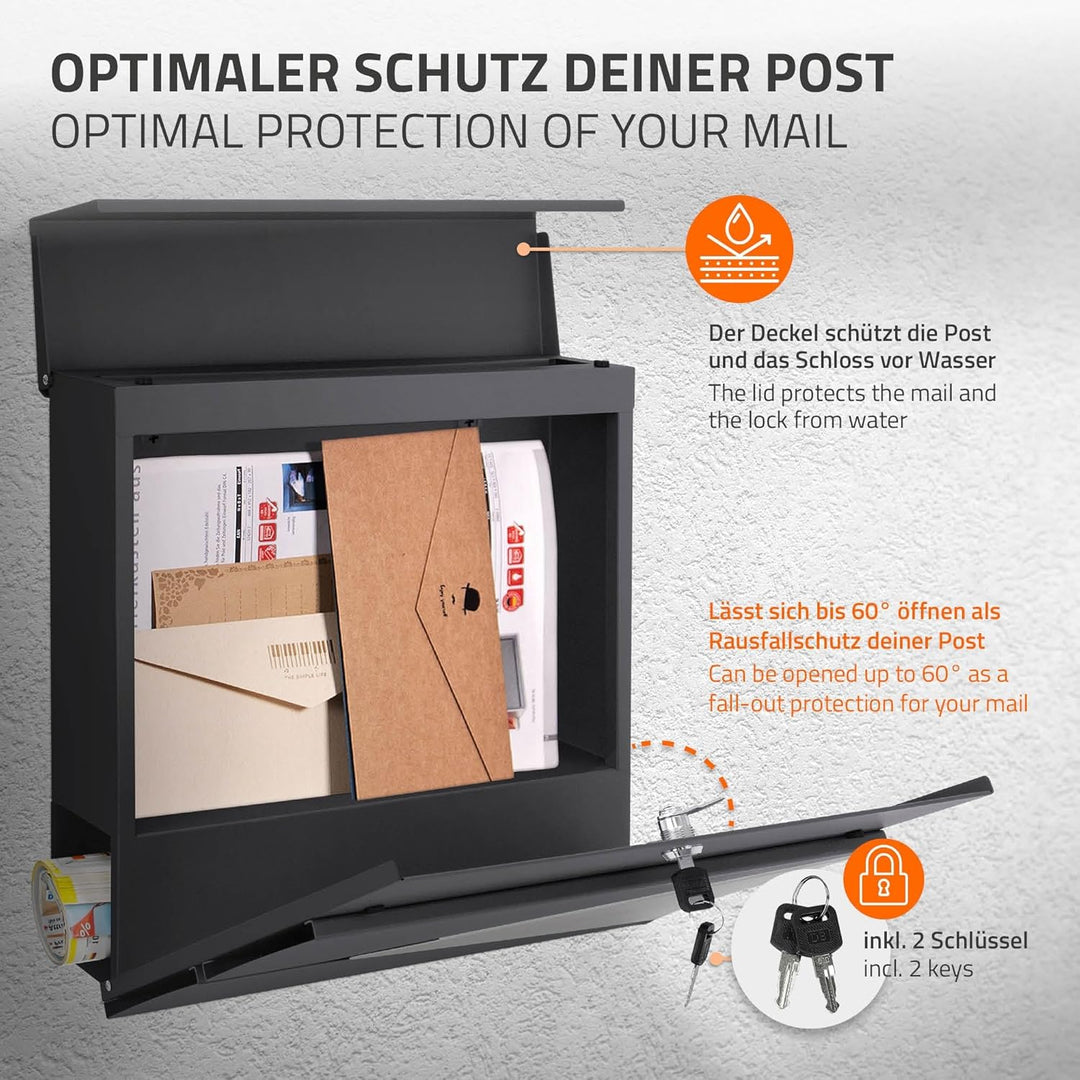 ECD Germany Standbriefkasten mit Zeitungsfach, Design Briefkasten mit Pfosten, Briefkastenanlage, Br