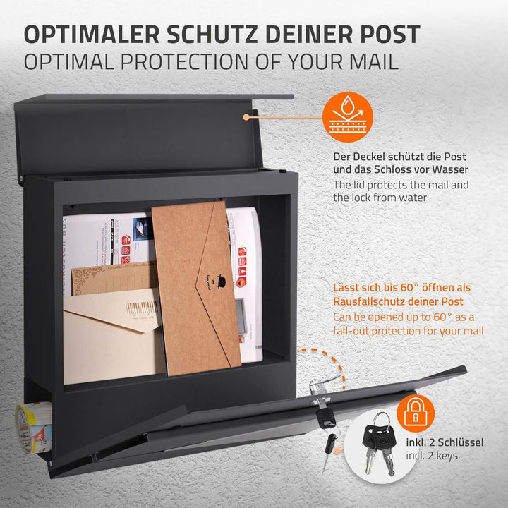 ECD Germany Standbriefkasten mit Zeitungsfach, Design Briefkasten mit Pfosten, Briefkastenanlage, Br