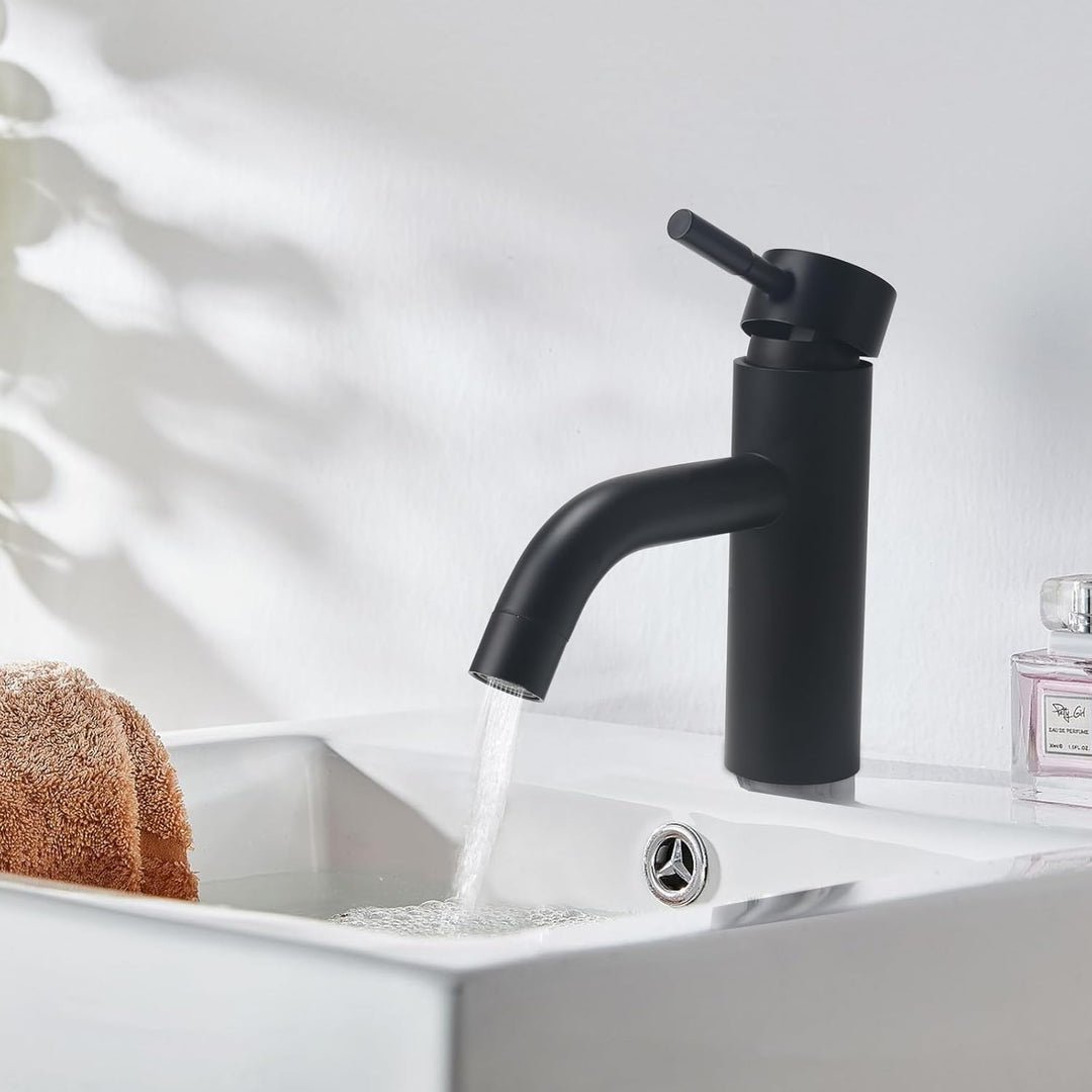 Wasserhahn Bad Schwarz Edelstahl 304, Waschtischarmatur Infache Montage, Armatur Badezimmer mit Schl