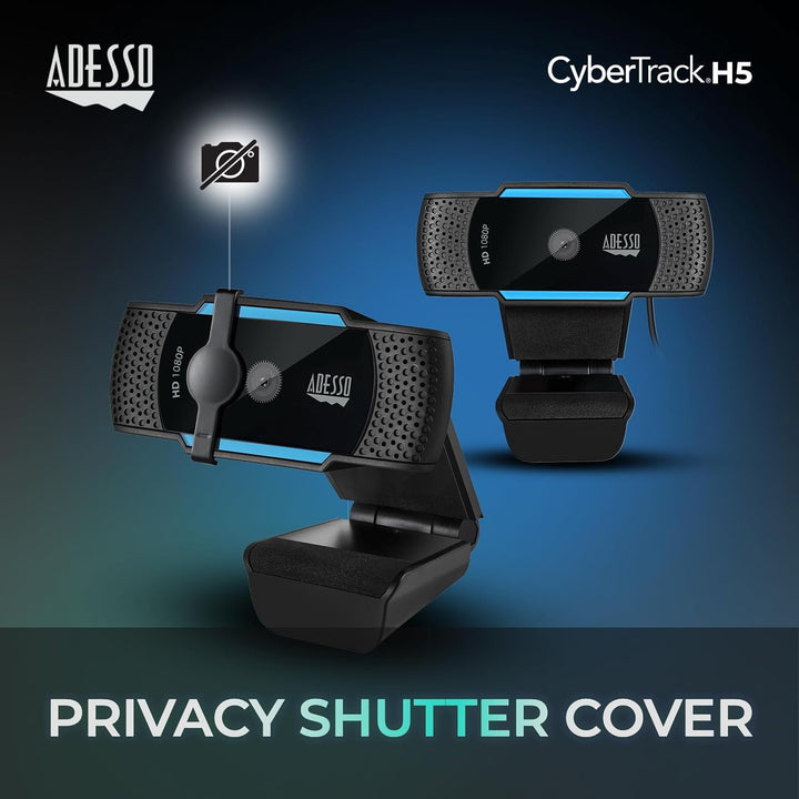 Adesso CyberTrack H5 Webcam HD 1080P - Autofokus-Webcam - eingebautes Doppelmikrofon - Stativhalteru