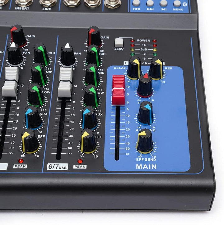 Bluetooth Audio Mixer 7 Kanal Live Studio Audio Mixer USB DJ Console Amplifier Mischkonsole 6 Musikm